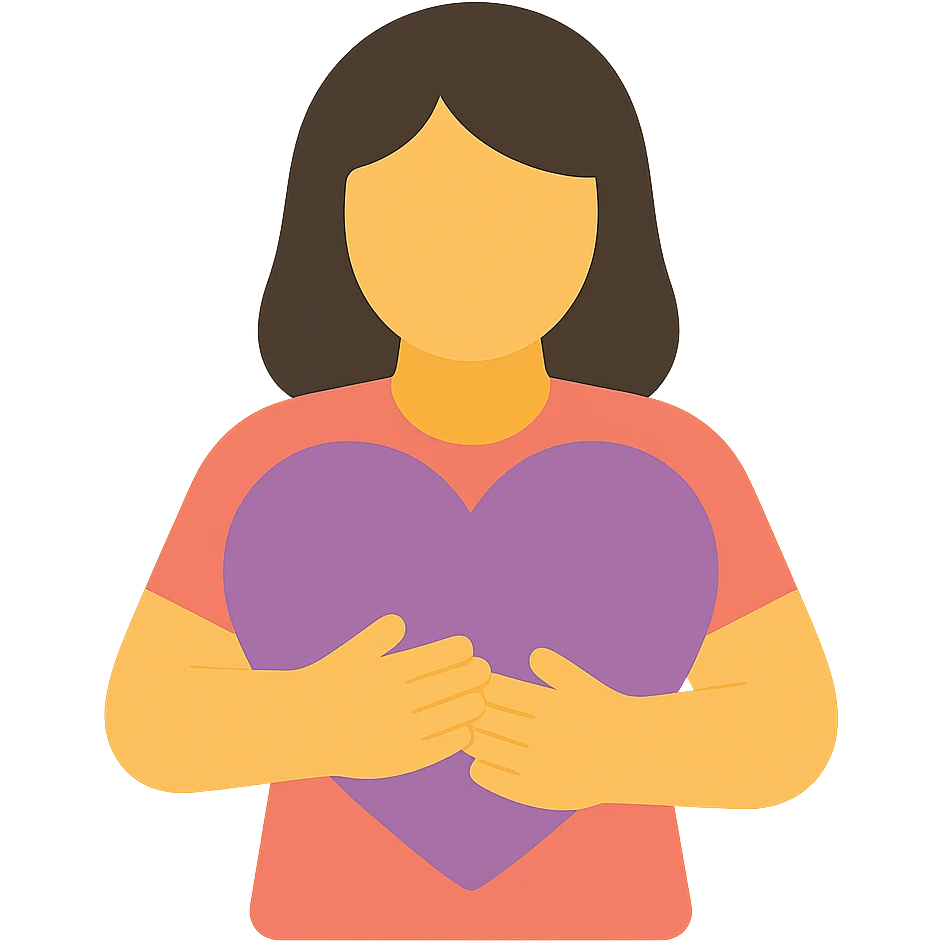 woman Arms hug a dull purple heart emoji