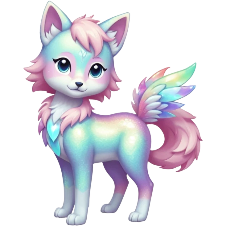 Multicolored sparkly shiny ethereal pastel iridescent light pale cute adorable pretty cool elegant realistic floral exotic Falvie-Fionbri-fursona, full body emoji