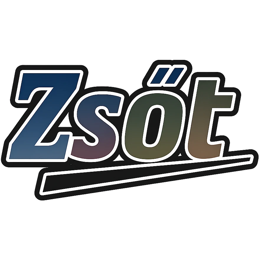 Text image of the name 'Zsolt' in a masculine, modern font with gradient colors (blue, gray, burgundy, green, brown), precise Hungarian characters, dark contour, extra thick, prominent white letter border, dynamic slanted underline, 1000x1000 px, PNG, transparent background. emoji