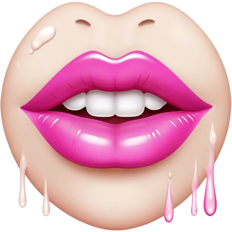 One pink glossy lip floating with whitest paint drops coming out emoji