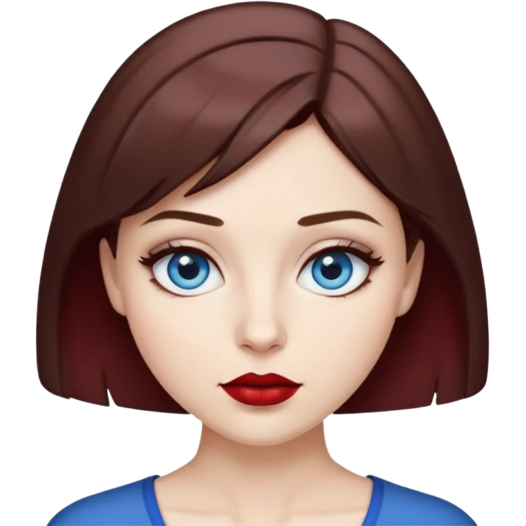 Girl with short hair brown, dark red lipstick and blue eyes emoji