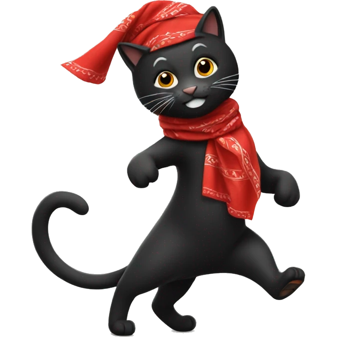 dancing black cat wearing a red bandana emoji