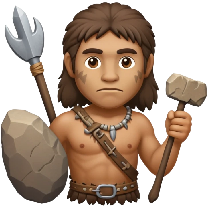 Cro-Magnon early human with primitive features and stone tools emoji