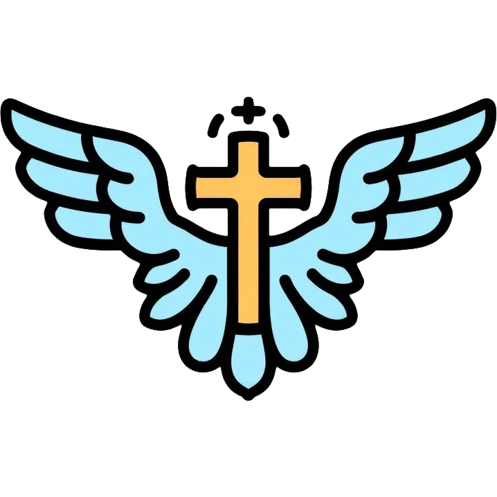 saint emblem with light blue wings, divine, holy emoji