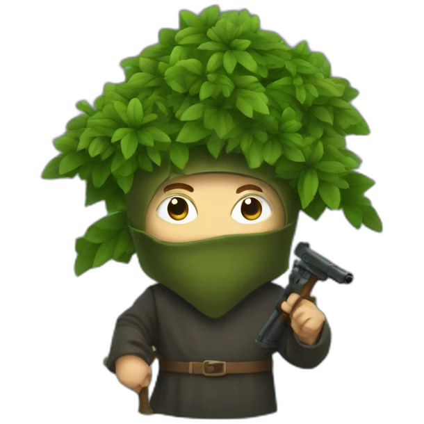 medieval evil spy hiding behind bush emoji