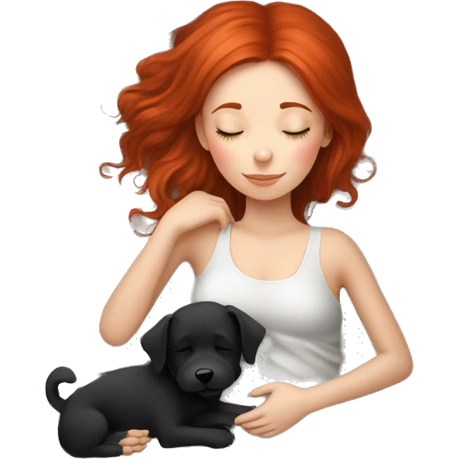 Red hair girl sleep with her maltese black dog emoji