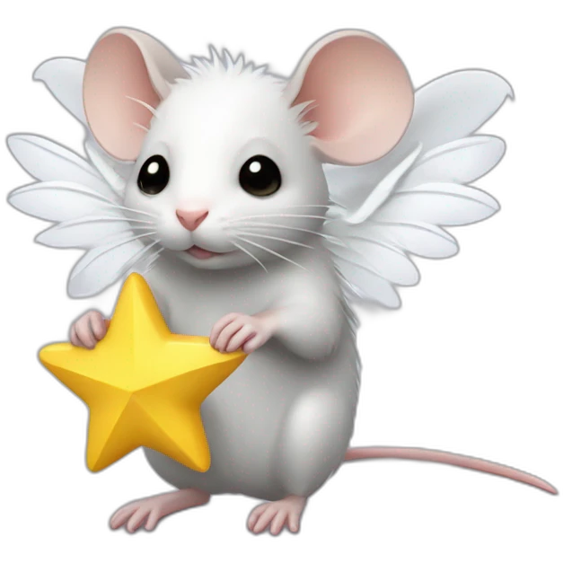 rat with white feather angel wings who is holding a yellow star emoji