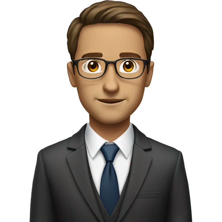 body height adult lawyer in suit with brown hair and brown eyes and round gold glasses emoji