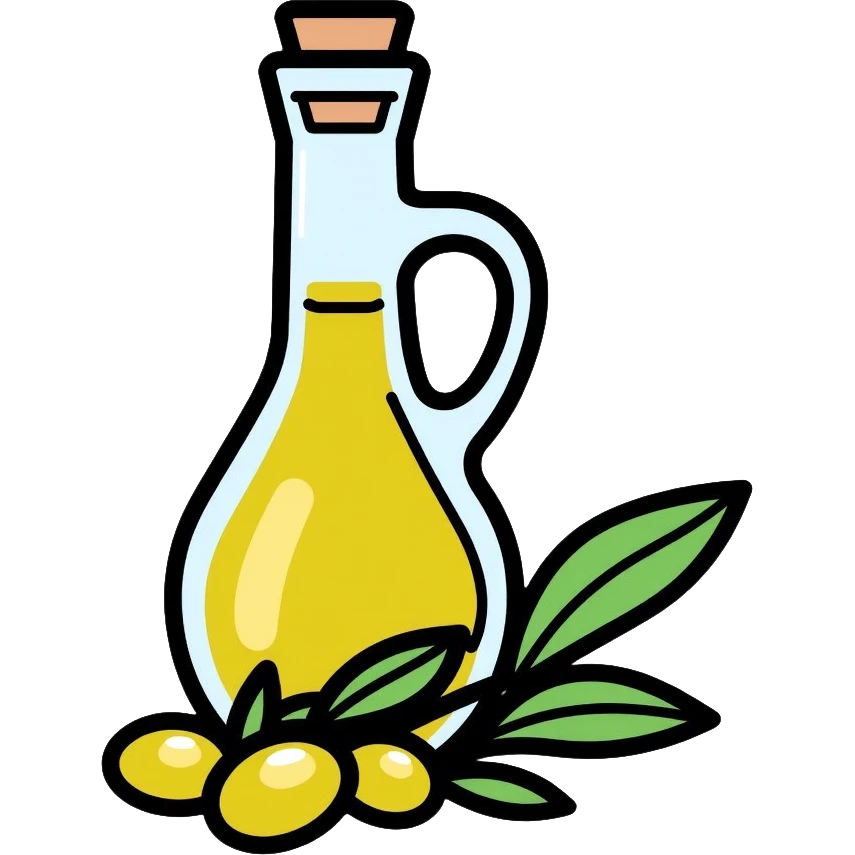 Olive oil bottle with olives beside it emoji