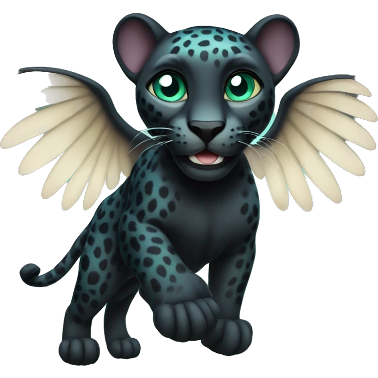 winged black leopard with turquoise eyes flying emoji