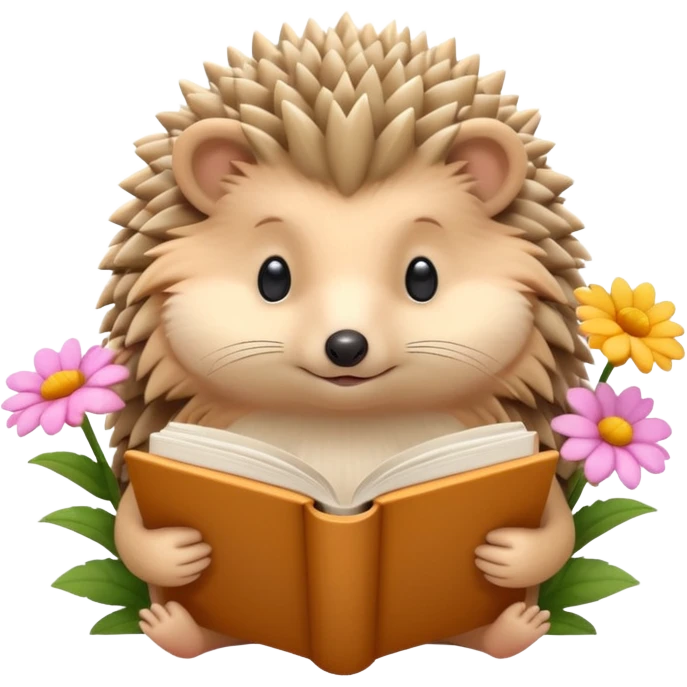 2 Beige Hedgehog reading books + flowers emoji