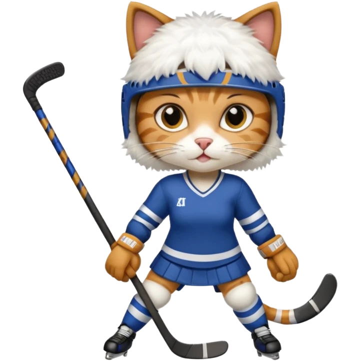 female cat hockey player with hockey stick emoji