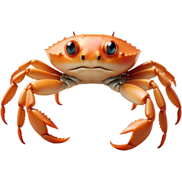 Cinematic Noble Baby Crab Portrait Emoji, Poised and curious, with a small, delicate carapace in vibrant hues, tiny, alert eyes on short stalks, and miniature, intricately detailed pincers, Simplified yet sharp and sophisticated features, highly detailed, glowing with a soft, coastal radiance, high shine, intelligent and determined, stylized with an air of seaside authority, focused and attentive, soft glowing outline, capturing the essence of a watchful and confident juvenile crustacean that appears ready to scuttle out of the screen with effortless charm! emoji