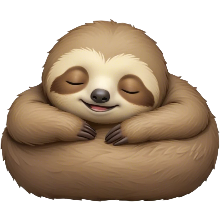 Meme-Worthy cute Sleeping Sloth Portrait Emoji, Head resting peacefully with a contented smile, showcasing a luxuriously soft, fuzzy form and eyes gently closed in serene slumber, Simplified yet comically adorable features, highly detailed, glowing with a soft, drowsy glow, high shine, relaxed and utterly lovable, stylized with an air of playful laziness, bright and heartwarming, soft glowing outline, capturing the essence of a sleeping sloth that feels destined to become the next viral icon of adorable rest! emoji
