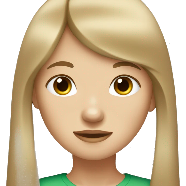 girl with long hair and straight light brown bangs. Her skin color is very white with a little freckles and her eyes are green and brown. emoji