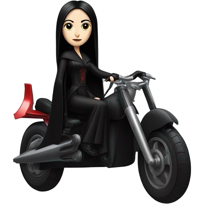 Jedi teen Morticia Addams flying a red imperial patrol speeder  emoji