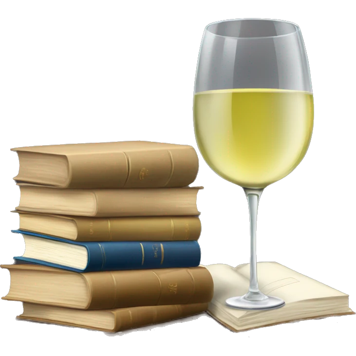 a glass of white wine and a stack of books emoji