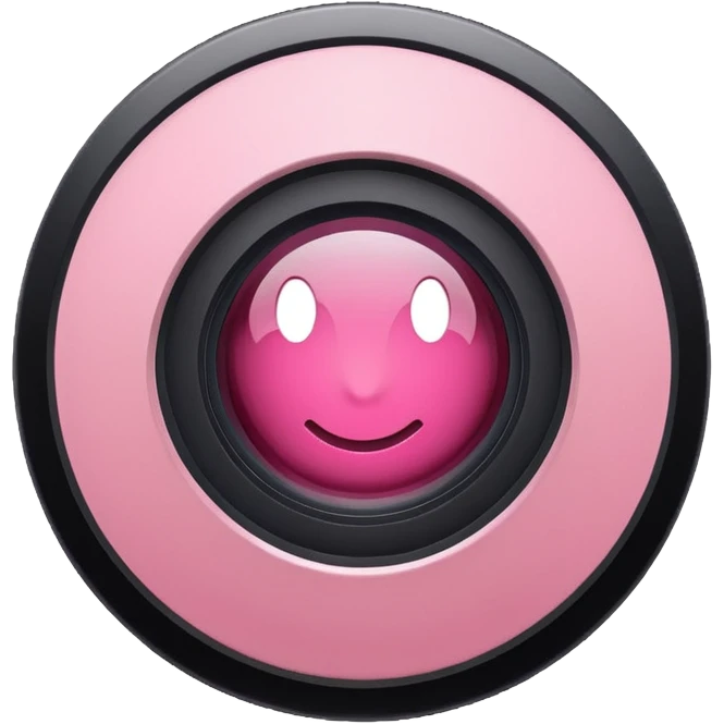 A round camera lens, apple emoji style, minimalist, with highlights, pink, no faces, no smileys, only lens, variant 7 emoji