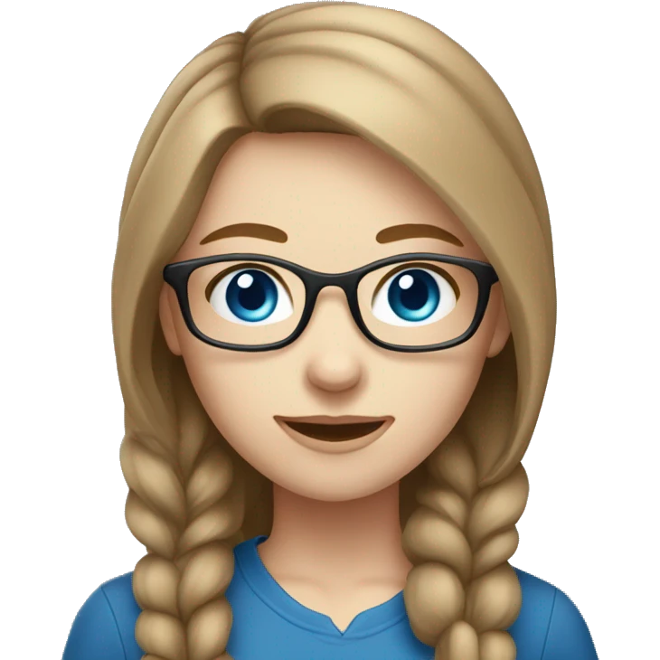 Light brown hair girl with white skin and blue eyes wearing classes emoji