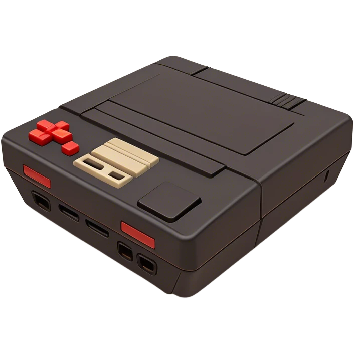 Clash of Clans aesthetic: Cinematic Playful NES Console Portrait Emoji, rendered in a 3D vector-style similar to standard emojis with minimal shading and bold, simplified shapes. A compact, distinct form with signature details, softly glowing with a nostalgic gaming charm. Simplified yet unmistakably iconic, highly detailed and consistent, glowing with a soft radiance and high shine. Stylized with a touch of retro gaming magic and a soft glowing outline, capturing the essence of a beloved gaming relic with a friendly, playful manner! emoji