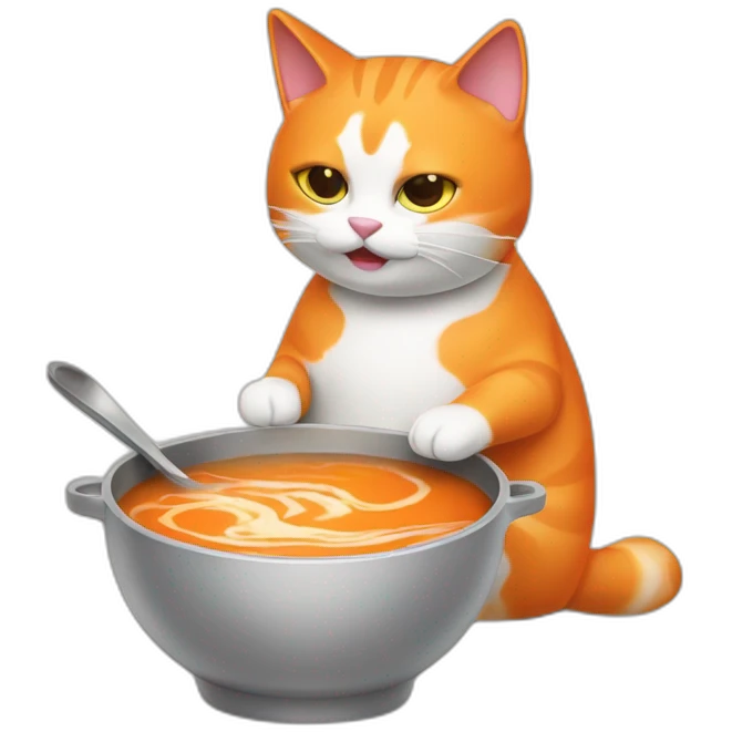 orange and white cat cooking a bowl of strange soup emoji