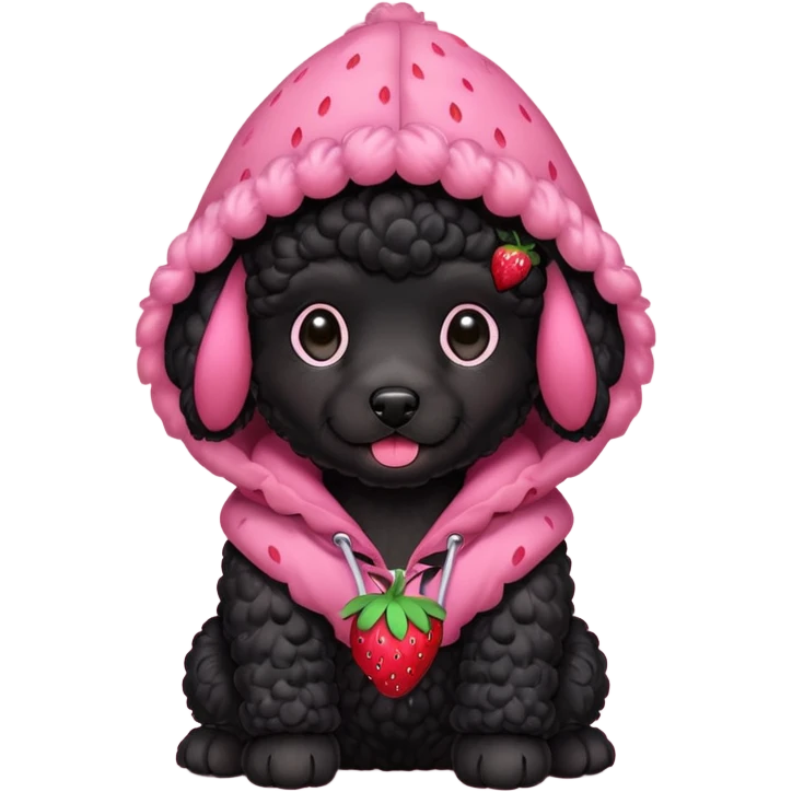 A black poodle puppy with a strawberry hood emoji