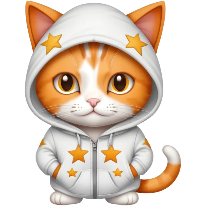 A cat wearing a sweatsuit with stars on it emoji