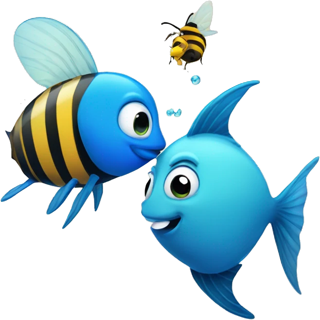 Blue fish and bee kissing emoji