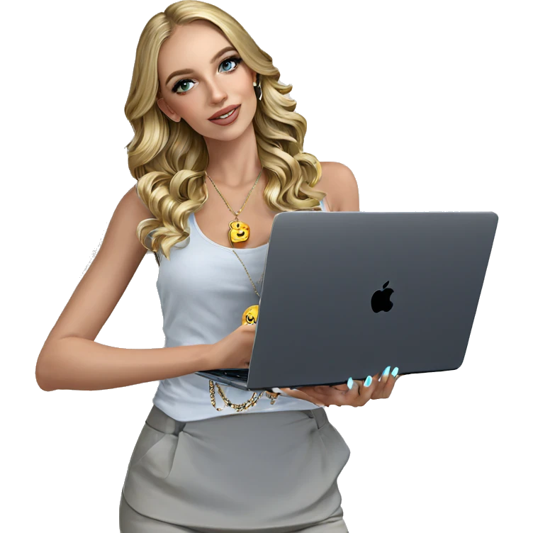 blonde girl with laptop jewelry emoji