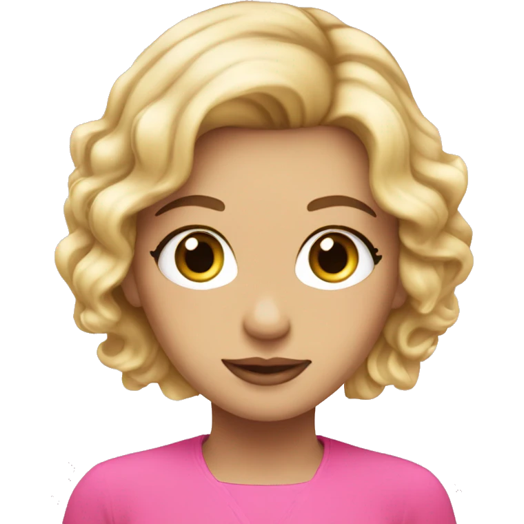 Blonde hair hazel eyes pink outfit make up emoji