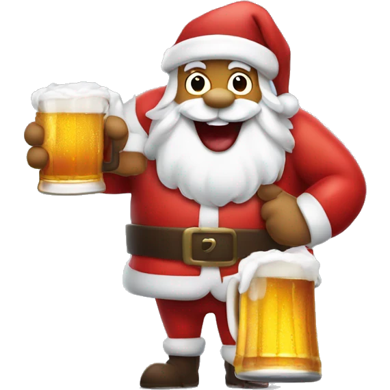 Excited Santa's face sticking out tongue and rudolph holding beers with sled emoji