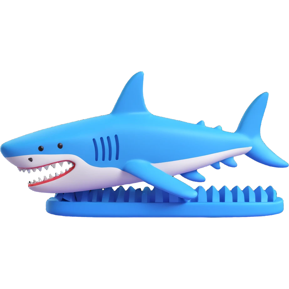 3D emoji of a blue shark merged with a Nike shoe, icon style emoji