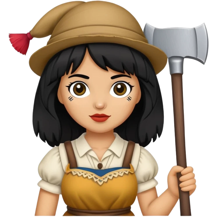 Black haired olive skin gypsy rag doll with a rubber axe emoji