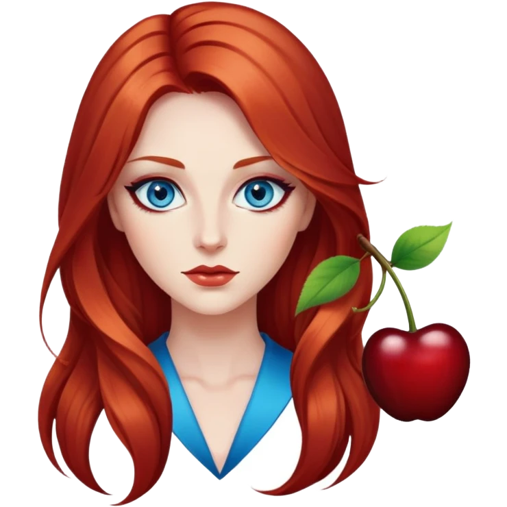 Long cherry hair, blue eyes, sharp eyeliner Baddie emoji