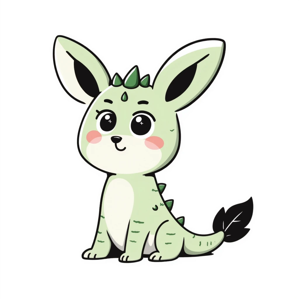 Kawaii bunny plant dragon with tiny spikes, extremely cute, giant sparkly eyes, blushing cheeks, pastel colors, small mouth, adorable expression, very scribbly messy hand drawn style, loose sketchy lines emoji