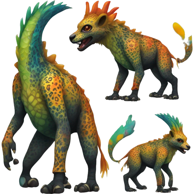 a colorful edgy vernid-fionbri-animal-creature with splash patterns full body emoji