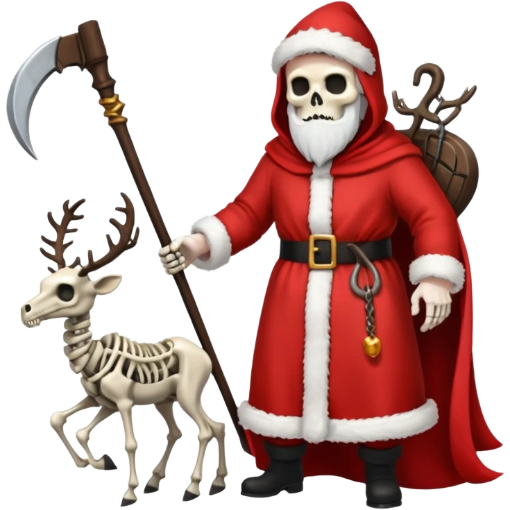 the Grim reaper dressed as Santa.... What gifts would be in his Sleigh.... What would his Sleigh likely look like.... Would the reindeer be skeletons, or ordinary reindeer emoji