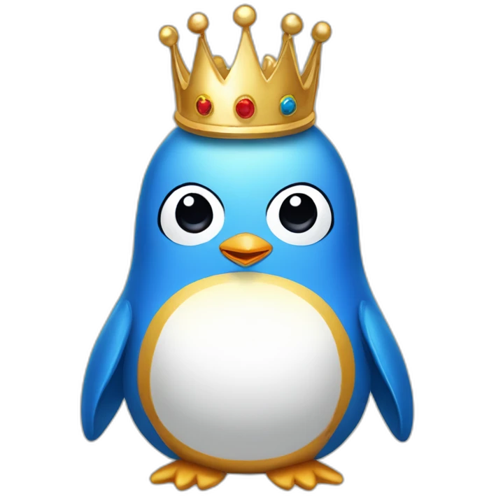 kawaï blue pudgy penguin wearing a golden crown emoji