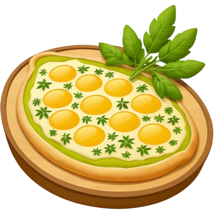Georgian cuisine avatar in bright emoji-style illustration. Khachapuri and herbs, rich golden and green colors, simple shapes, flat design, strong character. Without human emoji