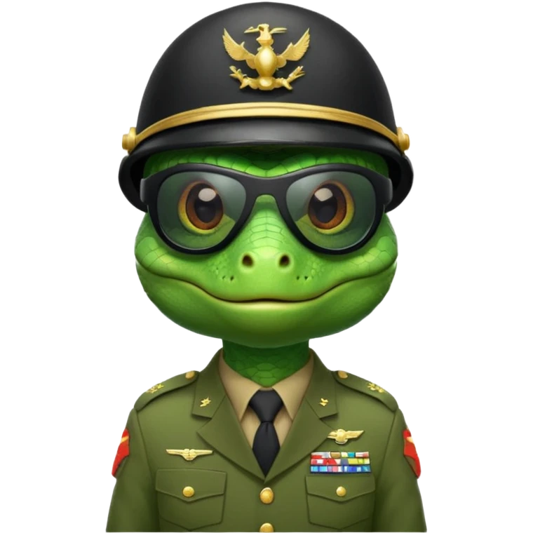 Lizard in military uniform with  black sunglasses and military helmet emoji