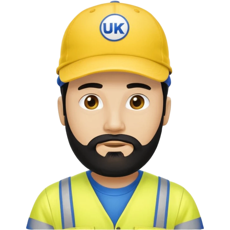 Man in yellow hi vis overalls, with black hair and full beard, wearing blue baseball cap saying UKPN emoji