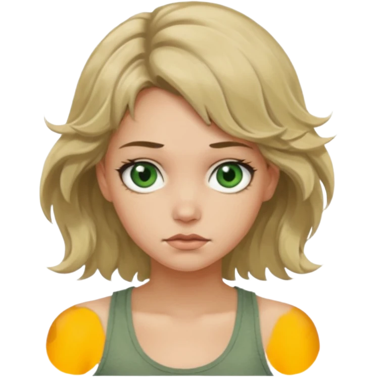 girl with wavy dirty blonde hair and greenish gray eyes giving a dirty look in a tank top  emoji