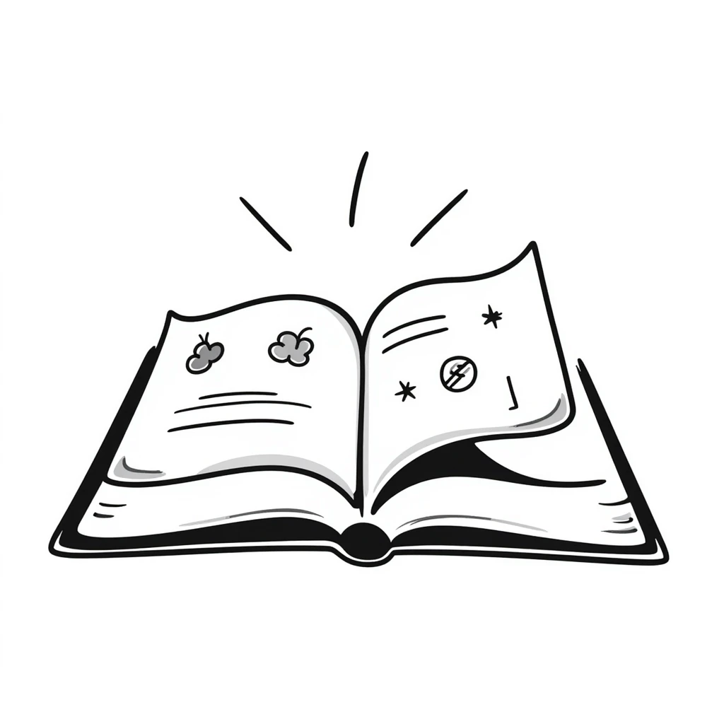 hand-drawn doodle of an open sketchbook with visible pages emoji
