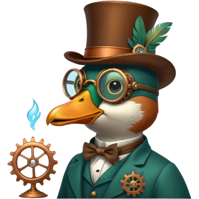 Create a steampunk mallard that has monocle glasses
 emoji