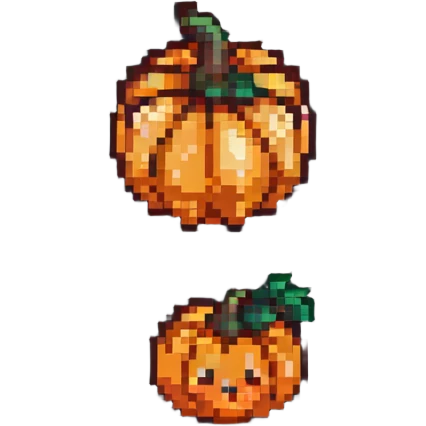 heart with a small mushroom on the left and a pumpkin on the right, vibrant colors, pixel art style emoji