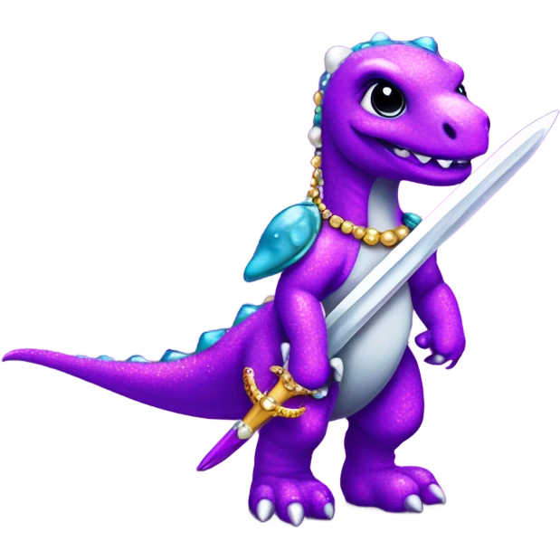Lisa frank glitter purple cute dinosaur with sword and pearls emoji