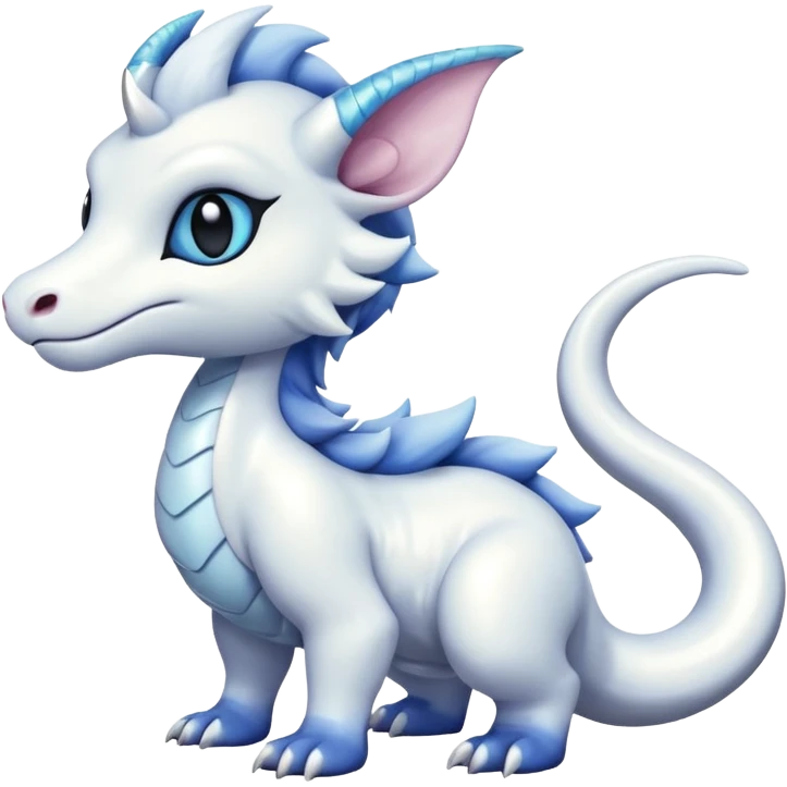 White bovian felina glossy soft silky furry iridesent Absol-Shinx-Snake-fusion-hybrid, full body emoji