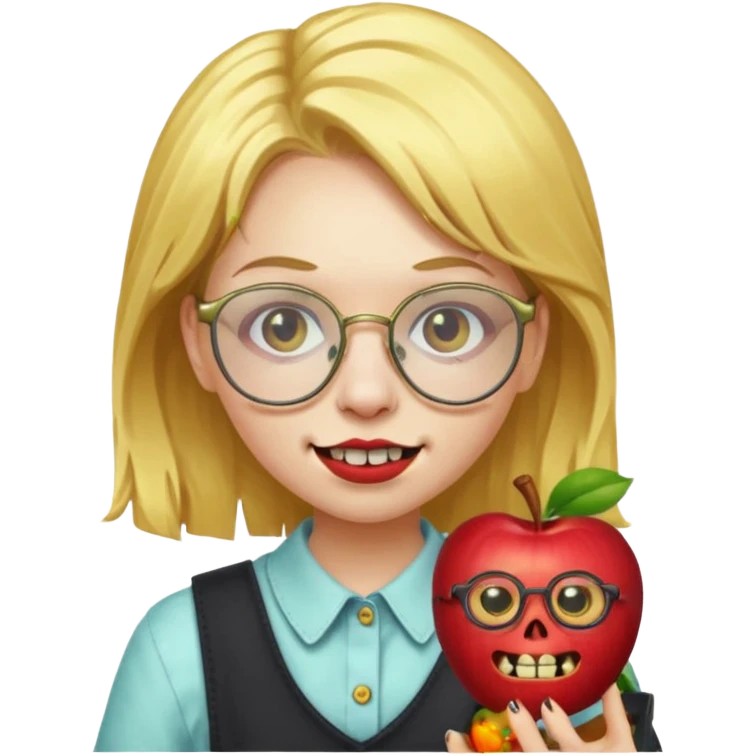 apple zombie emoji girl with gold hair glasses and braces emoji