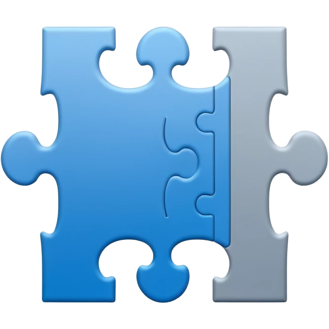 Minimal flat-style puzzle piece emoji in blue and grey, professional design for business presentation, clean edges, modern corporate aesthetic emoji