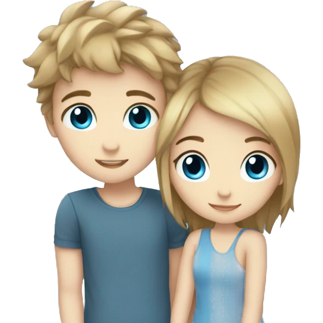 Blue eyes boy blach hair girl hug emoji